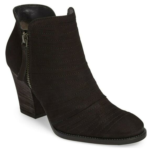 Paul Green Malibu Sliced Zip Bootie Ankle Boot Black Block Heel Suede 6.5UK 9 US - Picture 1 of 10